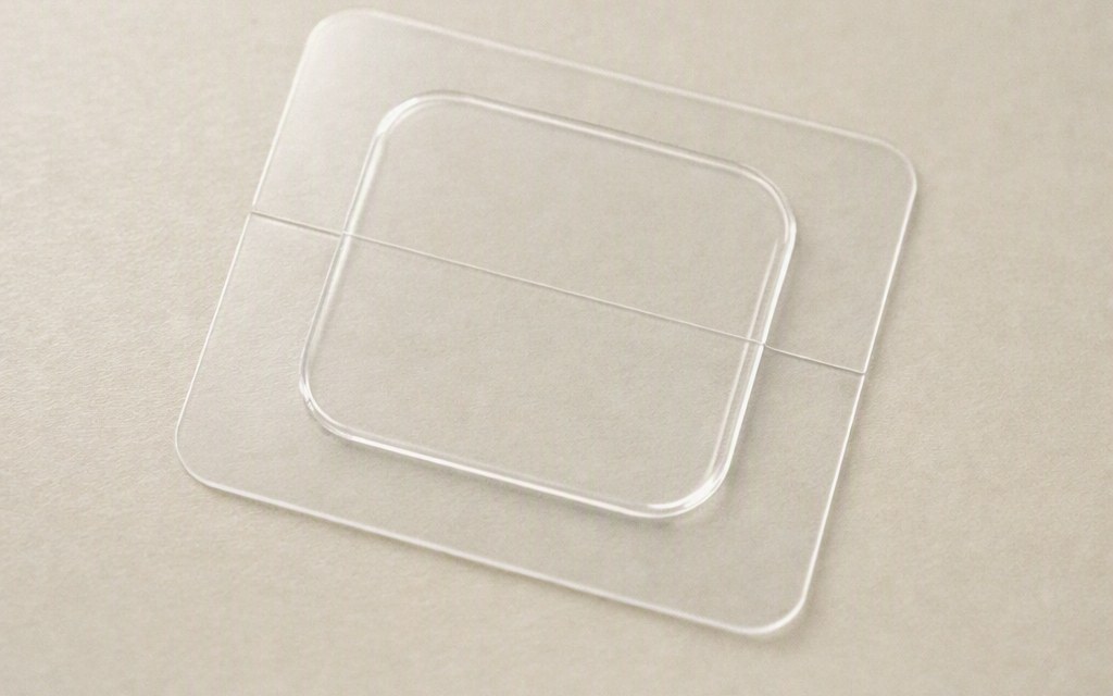 Clear square estradiol patch on its backing