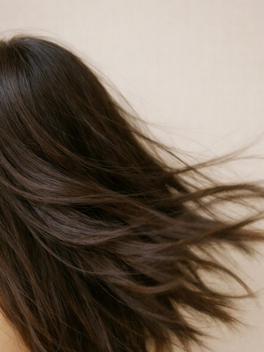 Dark hair moving across a pale background